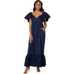 EN SAISON Barnette Navy Puff Sleeve Maxi Dress | Size Large